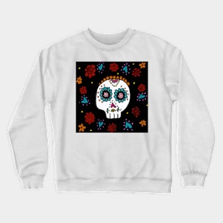 Sugar Skull and Roses black background Crewneck Sweatshirt